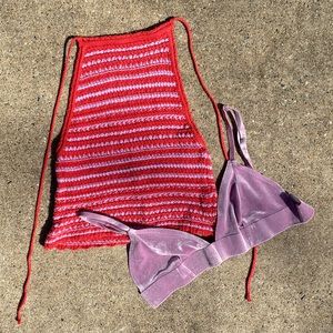 UO  M Millie Crochet Halter Tank Top & Out From Under Fusion Velvet Triangle Bra
